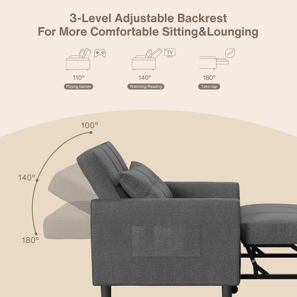 Aiho Sleeper Sofa Chair with Bed, 3-in-1 Convertible Sofa Bed in Modern Linen Fabric for Apartment Living Room Study, Dark Gray