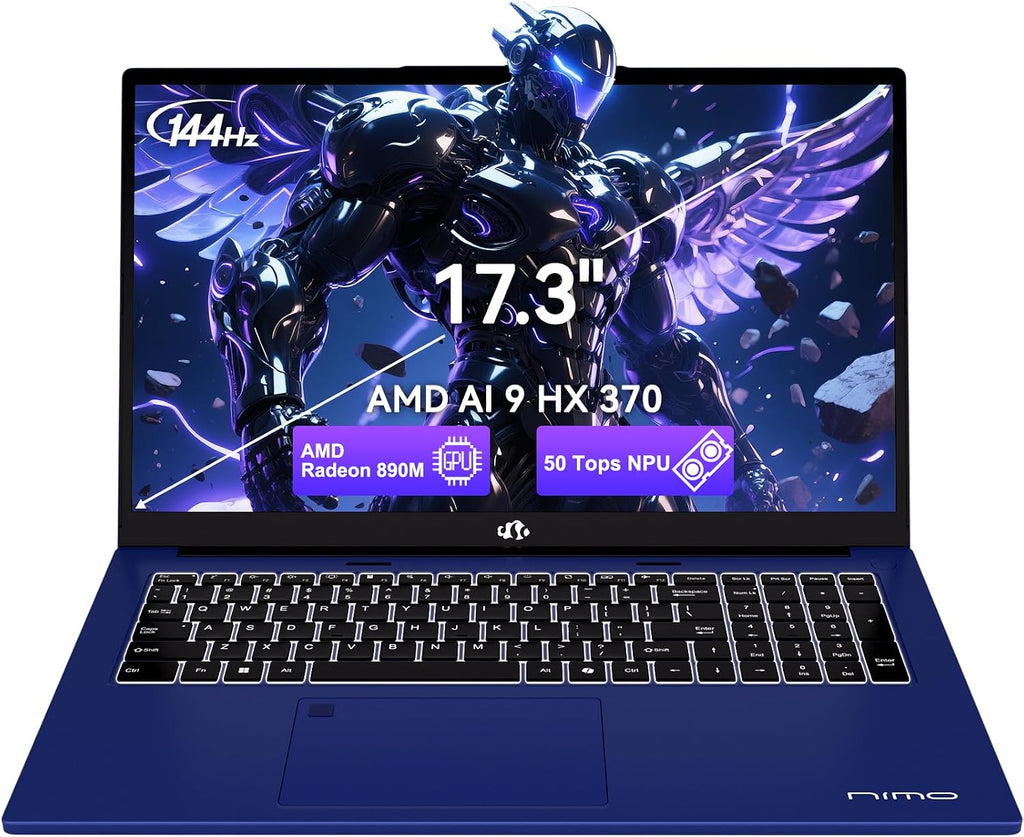 NIMO Copilot+ PC, 17.3 AI-Laptop, AMD Ryzen AI 9 HX 370(50 Tops NPU) Radeon 890M, 64GB DDR5 RAM 2TB SSD, 144Hz, PD 100W USB-C 4.0, Wi-Fi 6E AI Laptop for Mobile Workstation Programmer Business-Gaming