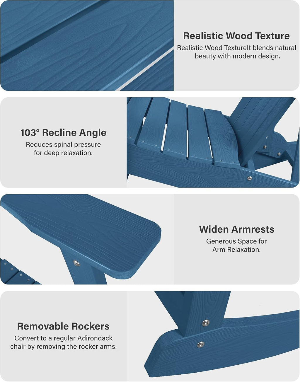 YEFU Outdoor Rocking Chair Set of 4,Adirondack Rocking Chair,Patio Rocker Chair with Wide Back,Oversized Rocker Chair Look Like Real Wood, for Lawn, Porch, Backyard, Indoor and Garden(Navy Blue)