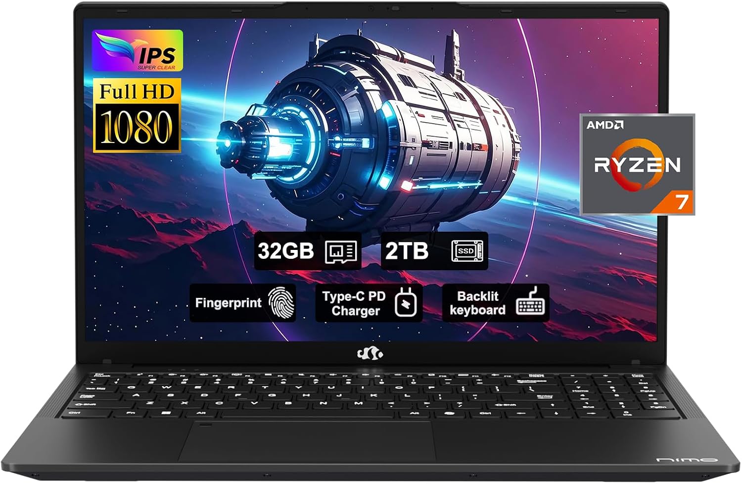 15.6'' FHD IPS Business Gaming Laptop Computer, 8-Cores AMD Ryzen 7 6800H, 32GB DDR5 RAM 2TB SSD(Beat i7-12700H, Up to 4.7GHz), Radeon 680M GPU, 100W Type-C, Fingerprint, Backlit Keyboard, Black