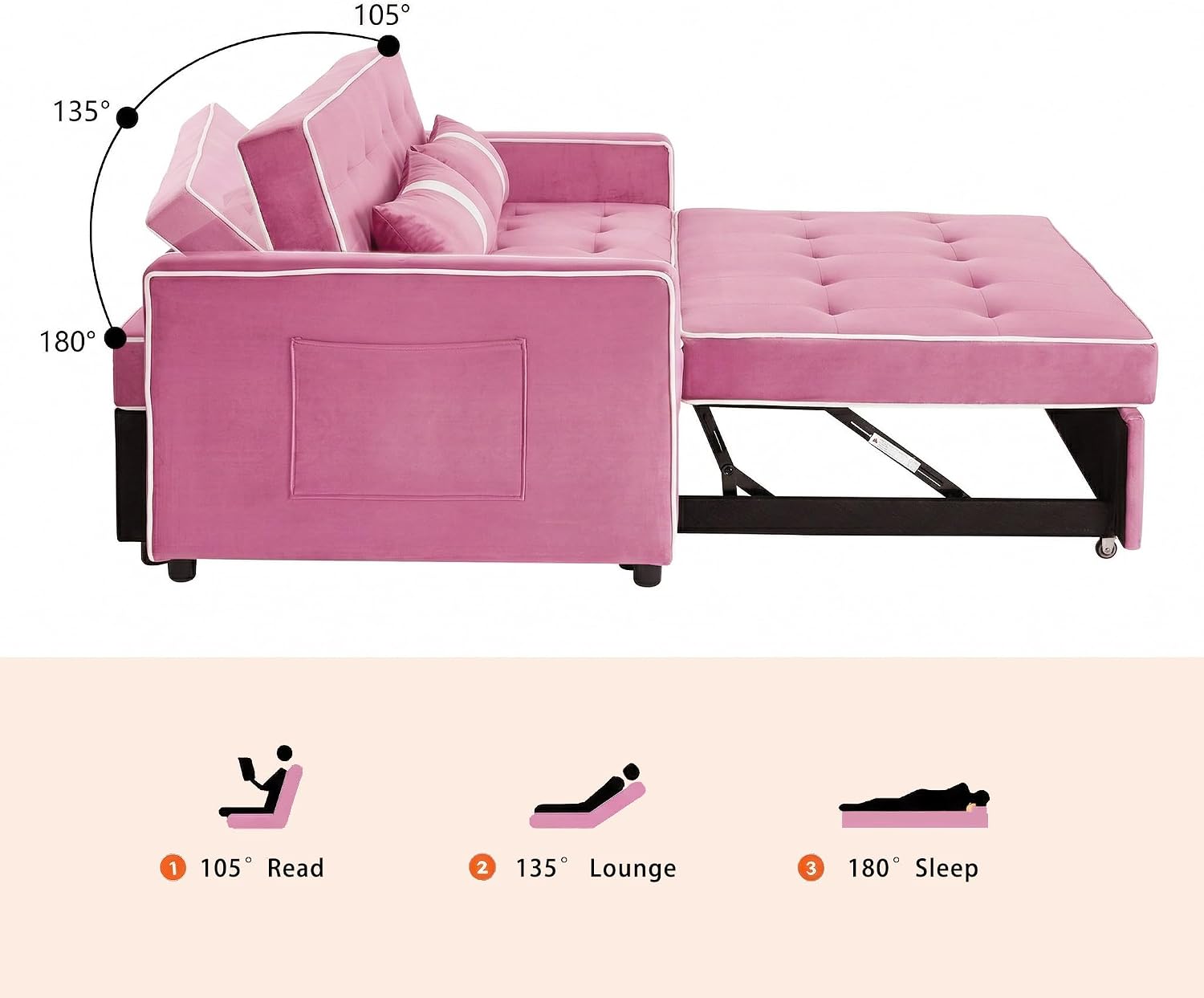 71' Loveseat Sleeper Sofa, 3 in 1 Convertible Sofa Bed, Adjustable Backrest Comfy Pull Out Couch, Modern Upholstered Sofa for Living Room Bedroom Apartment Small Space (Pink)