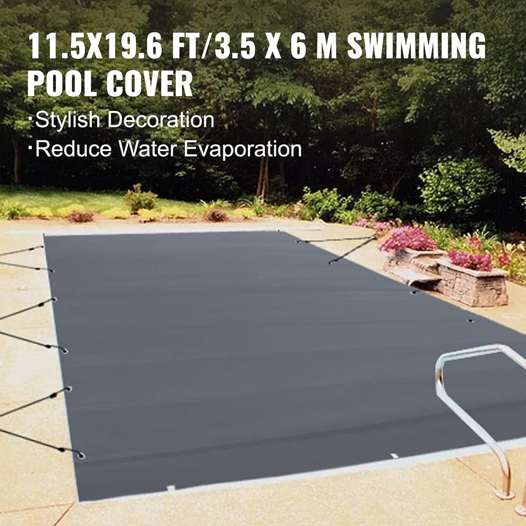 VEVOR 12x20ft Rectangular Swimming Pool Cover, PVC Charcoal Winter Canopy, Waterproof & Dirt-Repellent