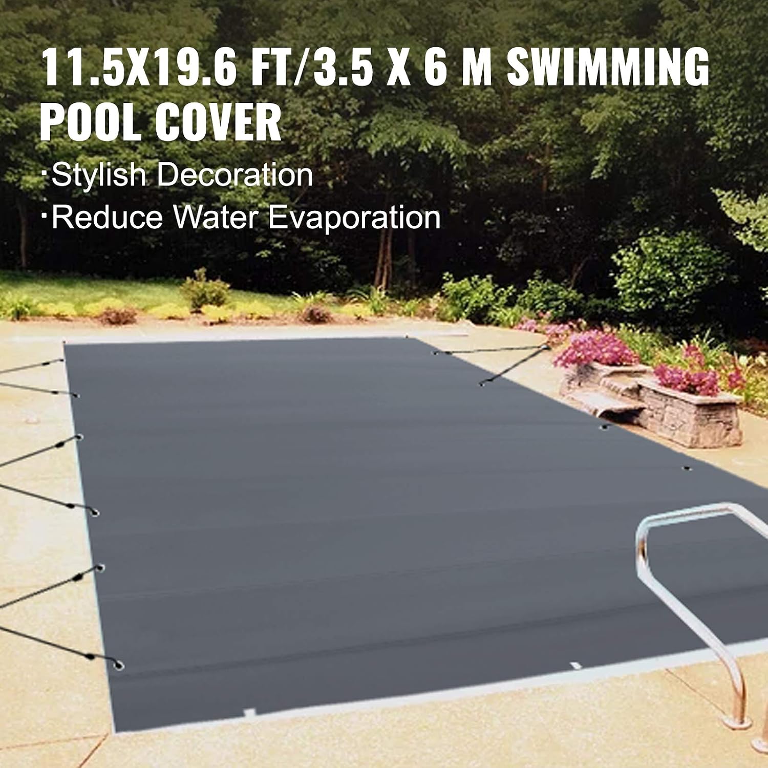 VEVOR 12x20ft Rectangular Swimming Pool Cover, PVC Charcoal Winter Canopy, Waterproof & Dirt-Repellent