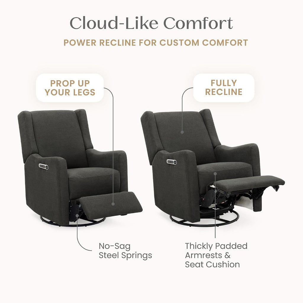 Delta Children Mercer Electronic Power Recliner and Swivel Glider with USB Port in LiveSmart Performance Fabric - Water Repellent & Stain Resistant, Dark Grey