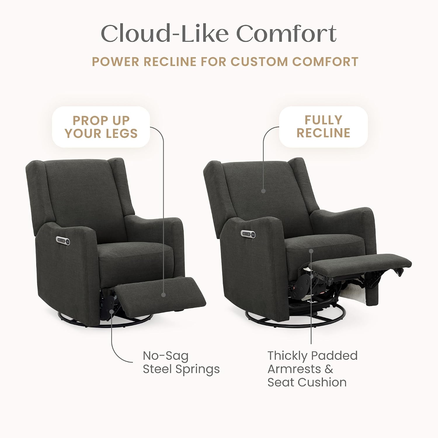 Delta Children Mercer Electronic Power Recliner and Swivel Glider with USB Port in LiveSmart Performance Fabric - Water Repellent & Stain Resistant, Dark Grey