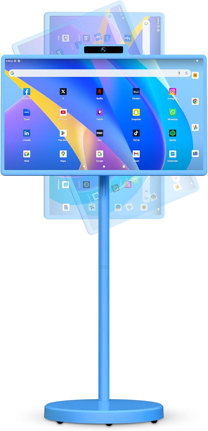 32 Inch Portable Smart TV | 1080P Touch Screen | Android 15 8G+128GB Storage | Movable Monitor on Wheels | 5MP Camera | 38,400 mAh Battery | Voice/Airmouse Remote Control | Versatile Rotatable Display
