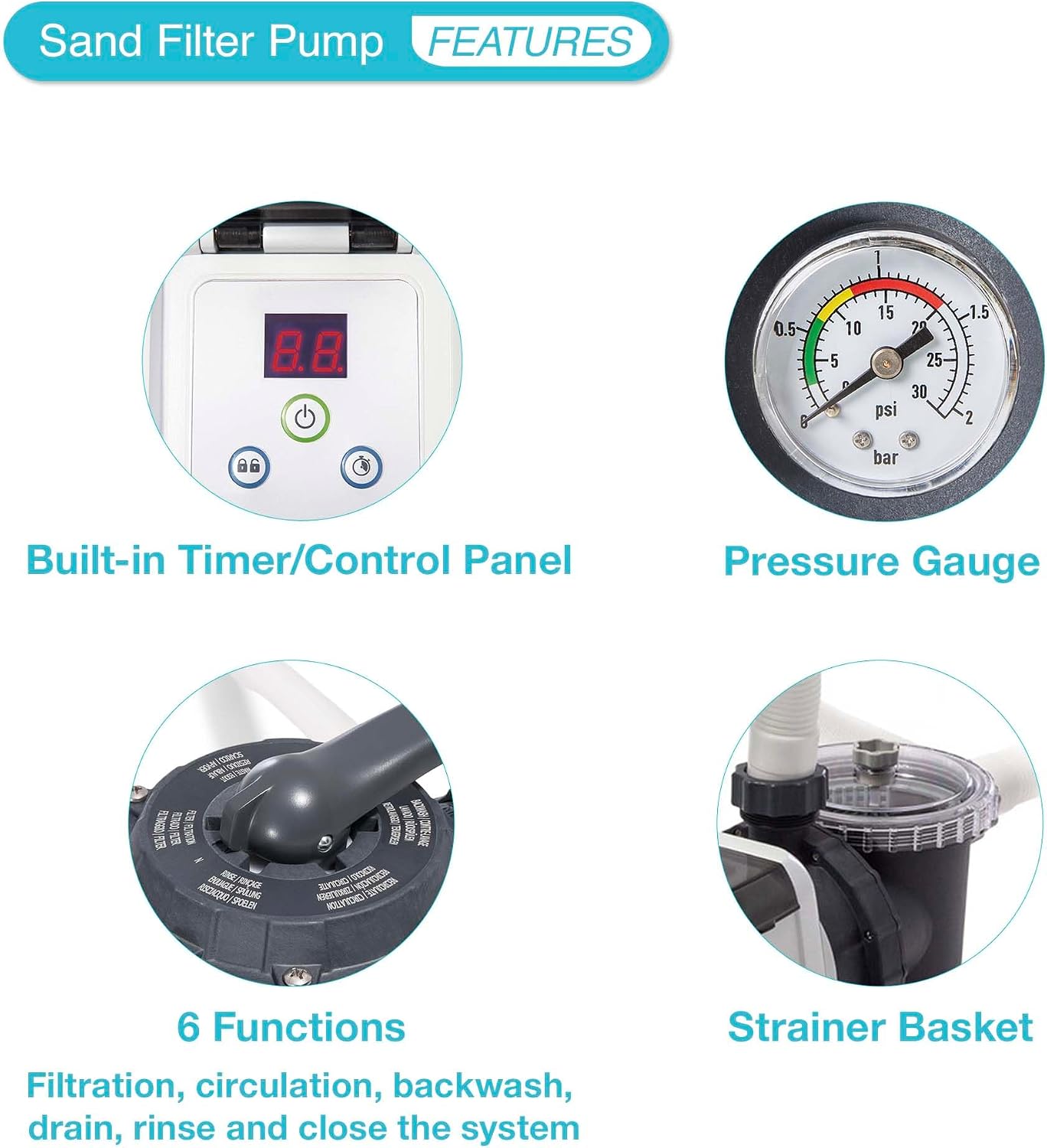 INTEX 3000 GPH Above Ground Swimming Pool Sand Filter Pump with Automatic Timer with 2 Pack of 1.5' Diameter 1500 GPH Pump Replacement 59' Hoses