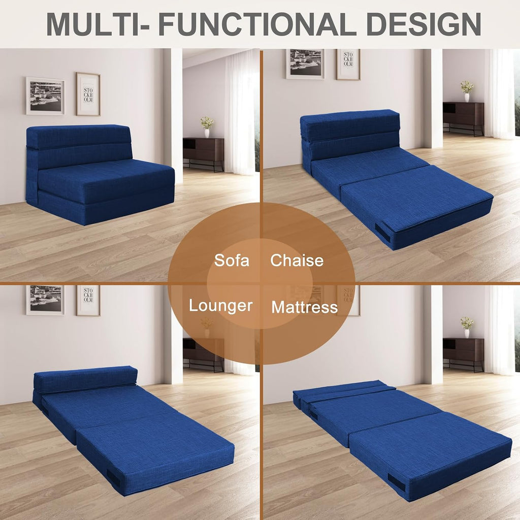 Nigoone Folding Sofa Bed Couch Memory Foam with Pillow Sleeper Chair Lazy Couch Twin Size Futon Convertible Guest Beds,Washable Cover,Dark Blue