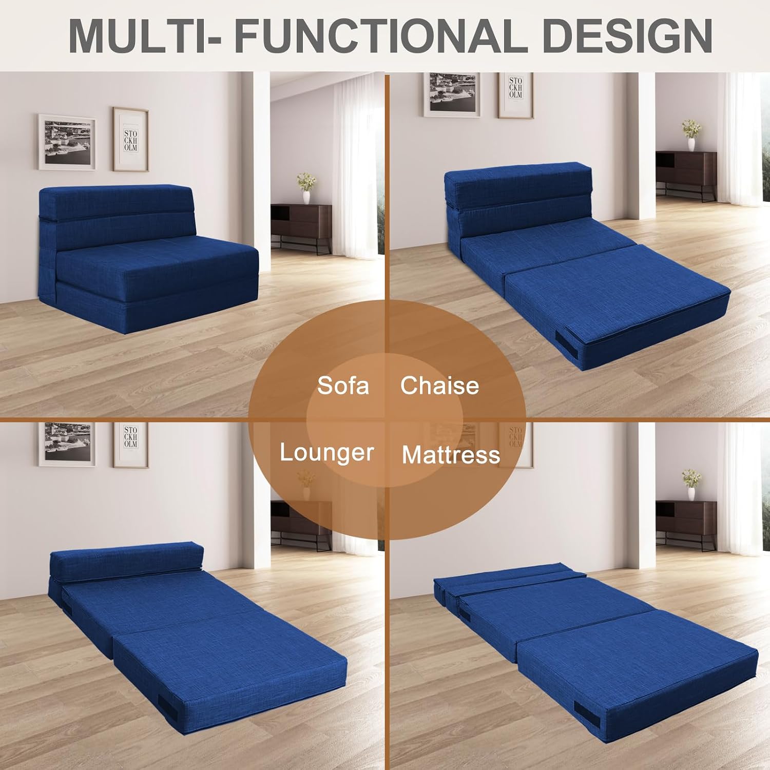 Nigoone Folding Sofa Bed Couch Memory Foam with Pillow Sleeper Chair Lazy Couch Twin Size Futon Convertible Guest Beds,Washable Cover,Dark Blue
