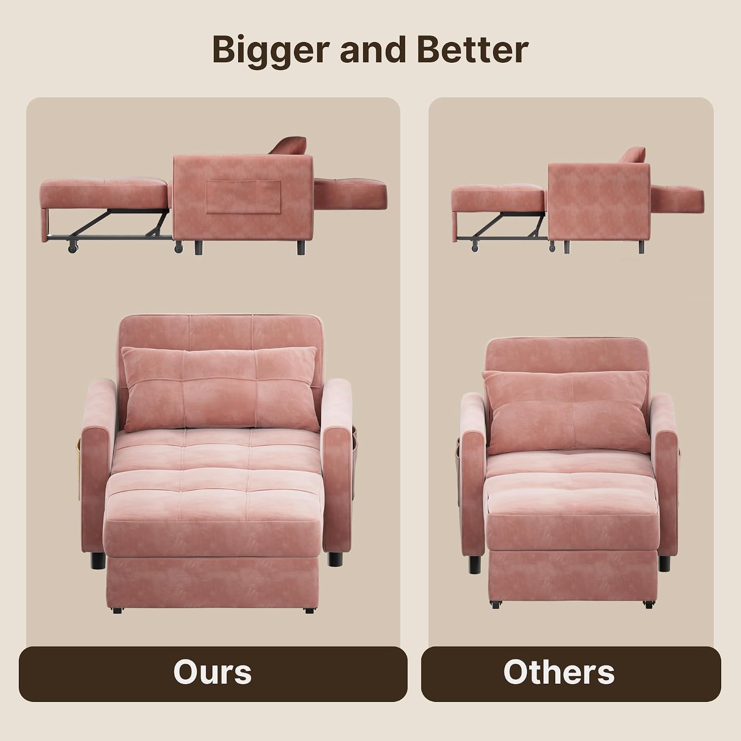 Gizoon Sofa Bed Chair 3 in 1 Convertible, Pullout Single Sleeper Chair Bed with Adjustable Backrest, Spacious Multifunctional Sofa Couches for Living Room, Bedroom, Apartment