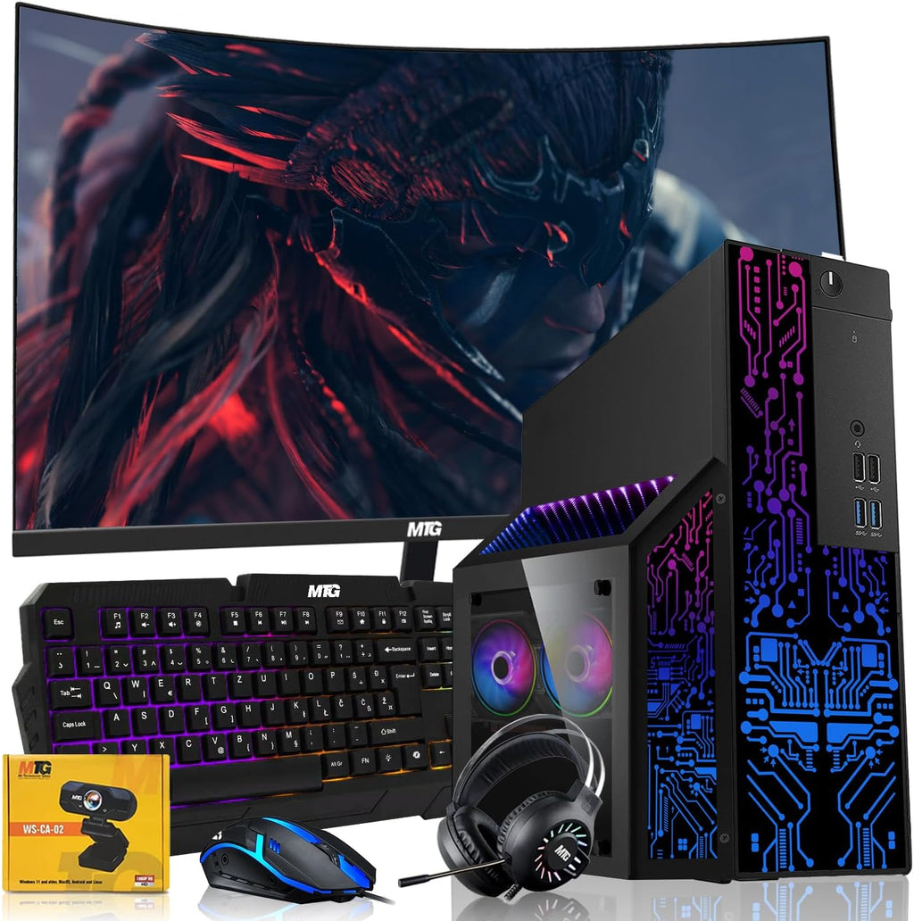 TechMagnet Nova Gaming Desktop PC Bundle with Core i7 32GB RAM 1TBSSD 32 inch Curved Monitor RTX 2060 Graphics RGB Keyboard with AI-Enabled Copilot Key Mouse Headphones Webcam Windows 11(Renewed)
