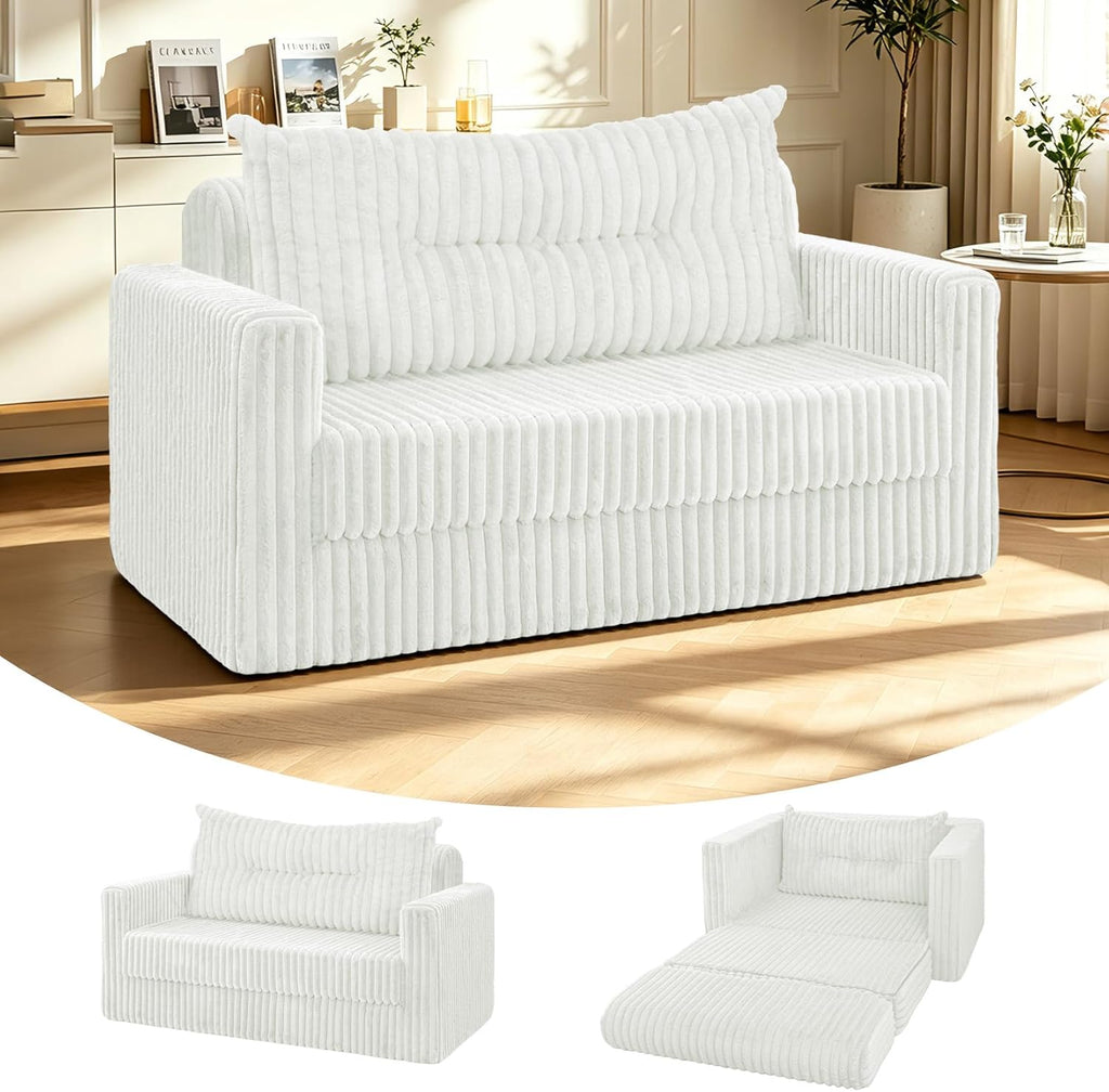 HABUTWAY Folding Sofa Bed, 2 in 1 Convertible Sleeper Chair with Pillow, Portable Fold Out Chair Bed with Armrest, Comfy Floor Couch, Lazy Sofa for Living Room Bedroom Dorm Home Office, Beige