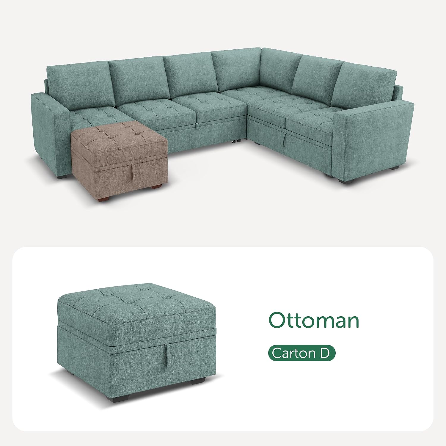 HONBAY Modular Sectional Sleeper Sofa with Pull Out Bed, Ottoman for Sectional Couch,Blue