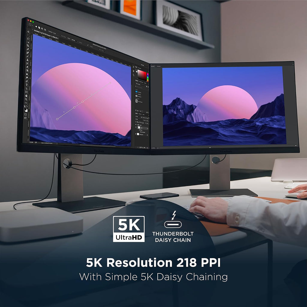 ViewSonic VP2788-5K 27 Inch 5K Mac-Ready Monitor, IPS with 100% sRGB, 99% DCI-P3 and Pantone Validated for Mac Studio Desktop Setups, Advanced Ergonomics, Thunderbolt 4, USB, HDMI, and DisplayPort