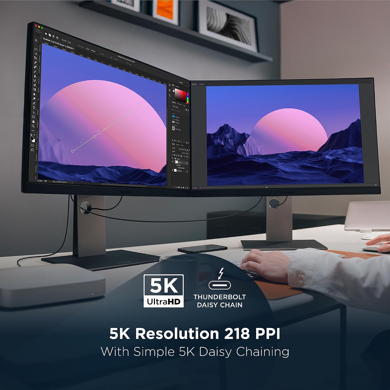 ViewSonic VP2788-5K 27 Inch 5K Mac-Ready Monitor, IPS with 100% sRGB, 99% DCI-P3 and Pantone Validated for Mac Studio Desktop Setups, Advanced Ergonomics, Thunderbolt 4, USB, HDMI, and DisplayPort