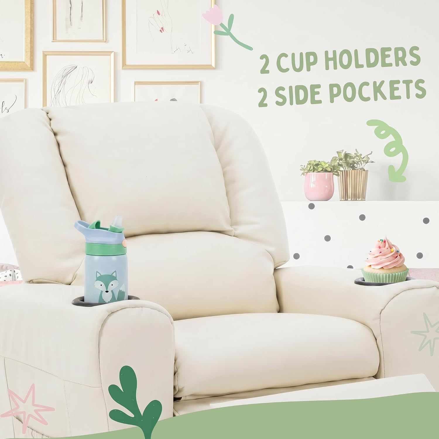 Candy Kids Reclining Chair Leather Recliner Sofa Push Back Toddler Youth Children Child Ages 1-6