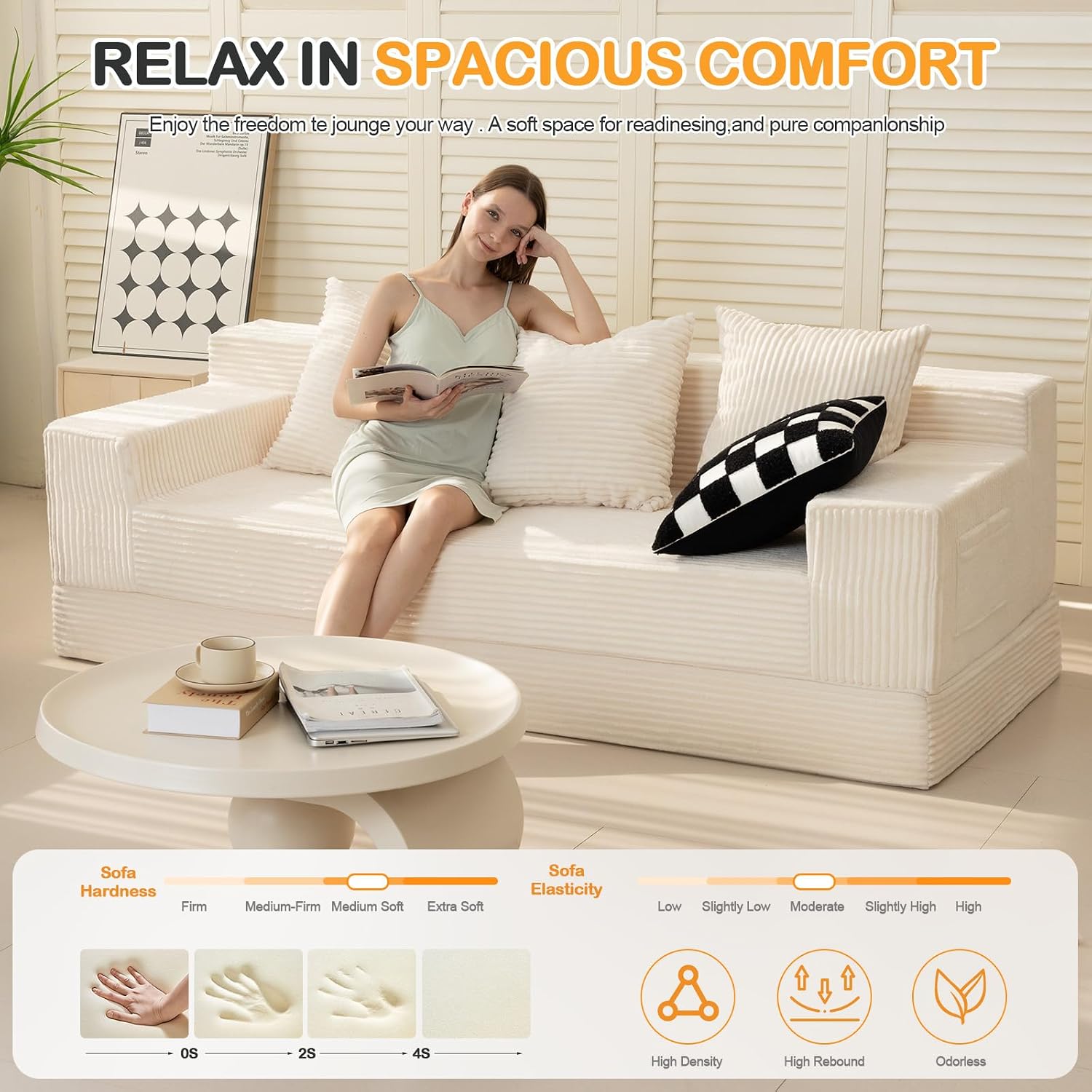 Erament Convertible Futon Sofa Bed Couch, 78'' Corduroy Folding Sofas Bed, Compression Boneless Floor Couch Sofa Beds with 3 Pillows for Living Room Bedroom Apartment