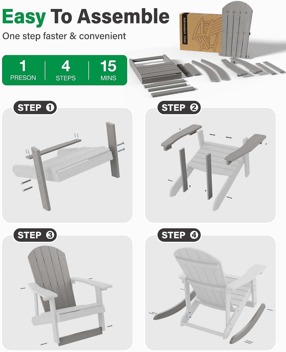 YEFU Outdoor Rocking Chair Set of 2,Adirondack Rocking Chair,Patio Rocker Chair with Wide Back,Oversized Rocker Chair Look Like Real Wood, for Lawn, Porch, Backyard, Indoor and Garden(Grey)