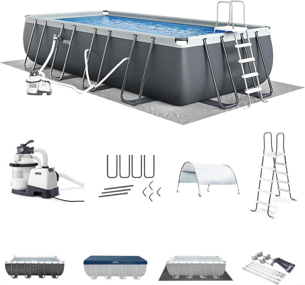 INTEX 26363EH Ultra XTR 24ft x 12ft x 52in Above Ground Swimming Pool Set with Sand Filter Pump and Protective Pool Canopy