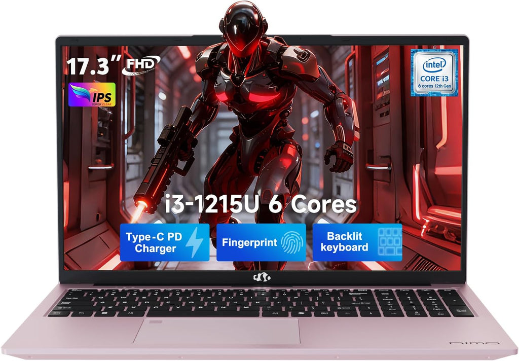 NIMO 17.3' IPS FHD Laptop, 6 Cores i3-1215U Processor (Up to 4.4GHz, Beat Ryzen 5 7520U) 32GB RAM 1TB SSD Computer with 65W Type-C Backlit KB Fingerprint HDMI, for School Home & Business