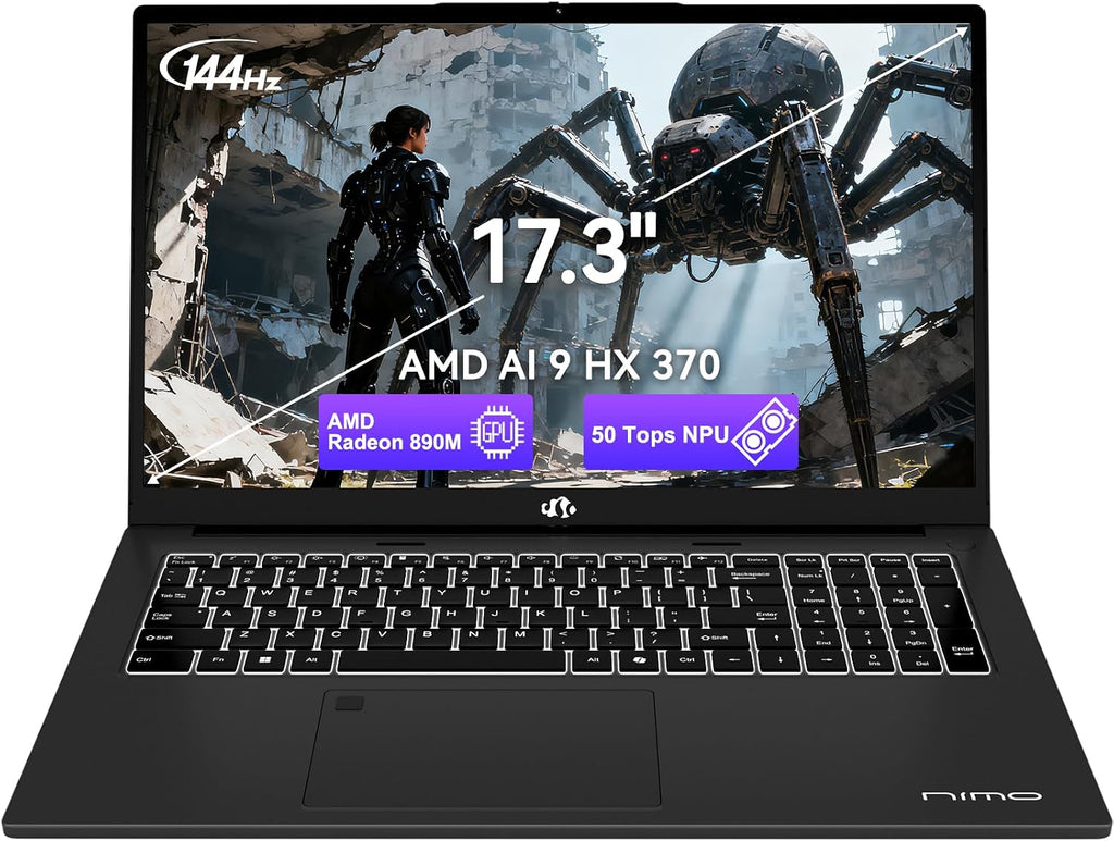 NIMO 17.3' Copilot+ Laptop, AMD Ryzen AI 9 HX 370(50 Tops NPU), Radeon 890M, 64GB RAM 2TB SSD, DDR5, 144Hz, PD 100W USB-C 4.0, AI Laptop with Wi-Fi 6E for Student Working Business