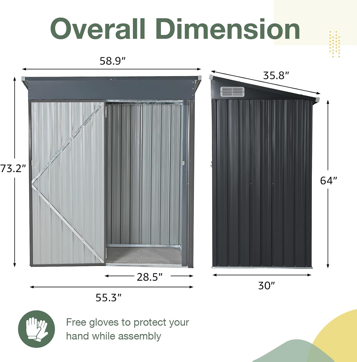 OC Orange-Casual 5 x 3 FT Outdoor Storage Shed, Metal Garden Tool Shed, Outside Sheds & Outdoor Storage Galvanized Steel w/Lockable Door for Backyard, Patio, Lawn, Black