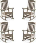 FOOWIN Outdoor Rocking Chair Set of 4, High Back Patio Rocking Chair, HDPE All Weather Resistant Porch Rocker for Adult, Oversized Rocking Chairs for Garden, Lawn, Indoor & Outdoor Use, Brown