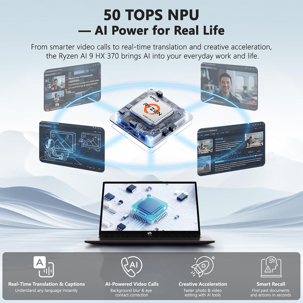 NIMO 17.3' Copilot+ Laptop, AMD Ryzen AI 9 HX 370(50 Tops NPU), Radeon 890M, 64GB RAM 4TB SSD, DDR5, 144Hz, PD 100W USB-C 4.0, AI Laptop with Wi-Fi 6E for Student Working Business