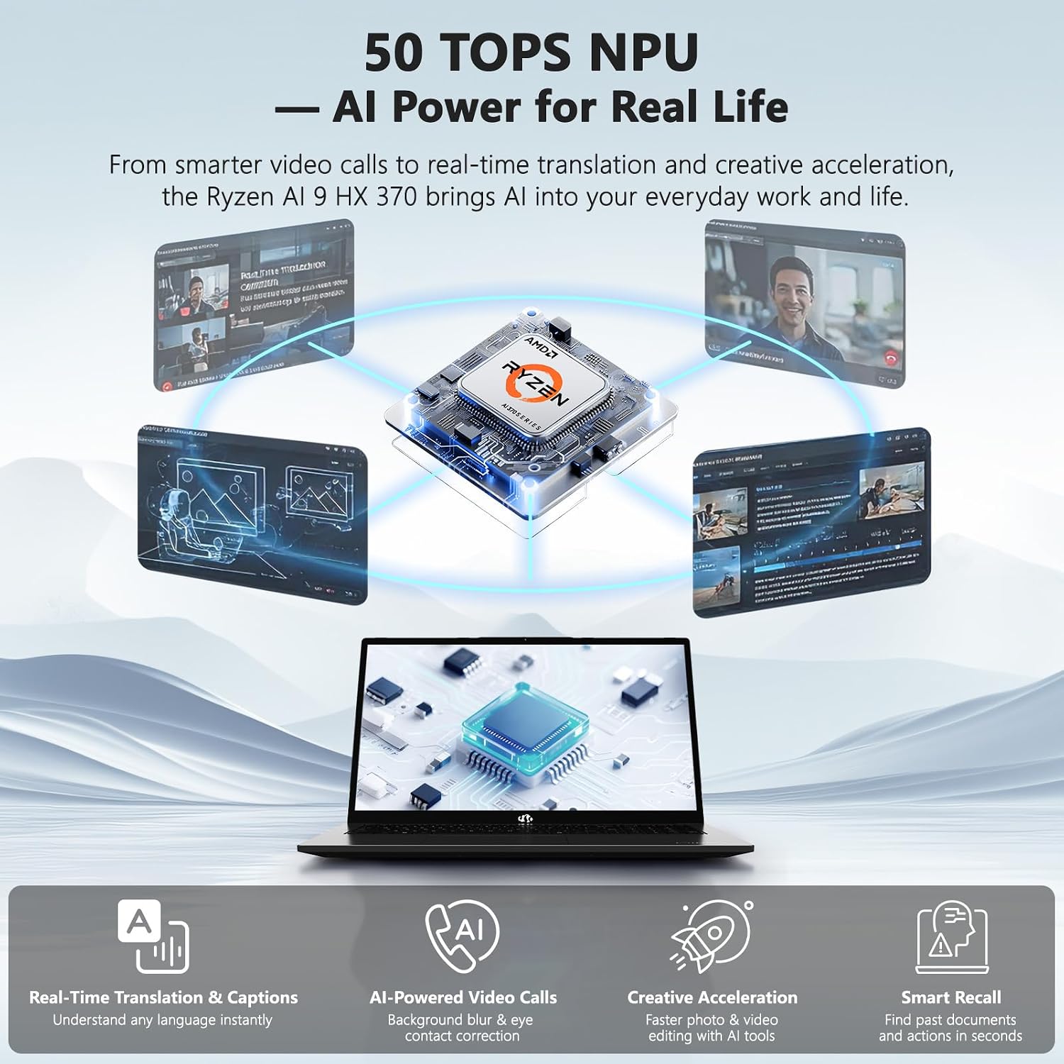 NIMO 17.3' Copilot+ Laptop, AMD Ryzen AI 9 HX 370(50 Tops NPU), Radeon 890M, 64GB RAM 4TB SSD, DDR5, 144Hz, PD 100W USB-C 4.0, AI Laptop with Wi-Fi 6E for Student Working Business