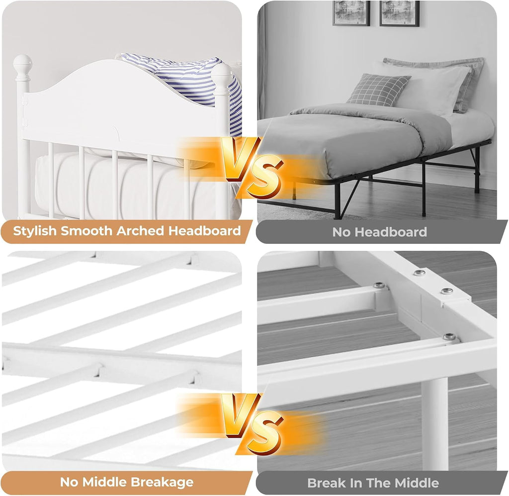 Daybed with Trundle, Metal Twin Size Day Bed with Stylish Headboard, Sofa BedFrame with Pop Up Foldable Trundle Bed, Heavy Duty Steel Slats Platform for Living Room, Bedroom and Guest Room, White