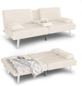 YESHOMY Futon Sofa Bed, Futon Couch with Adjustable Backrest, Convertible Sleeper Sofa with Removable Armrests, Loveseat in Corduroy with 2 Cup Holders for Living Room, Apartment (Beige)
