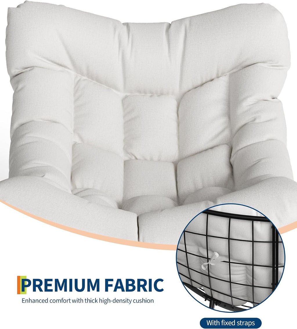 Patio Rocking Chair Indoor and Outdoor, Metal Lounge Rocker with Thick 6'' Cushion,350 Lbs Capacity,White Cushion