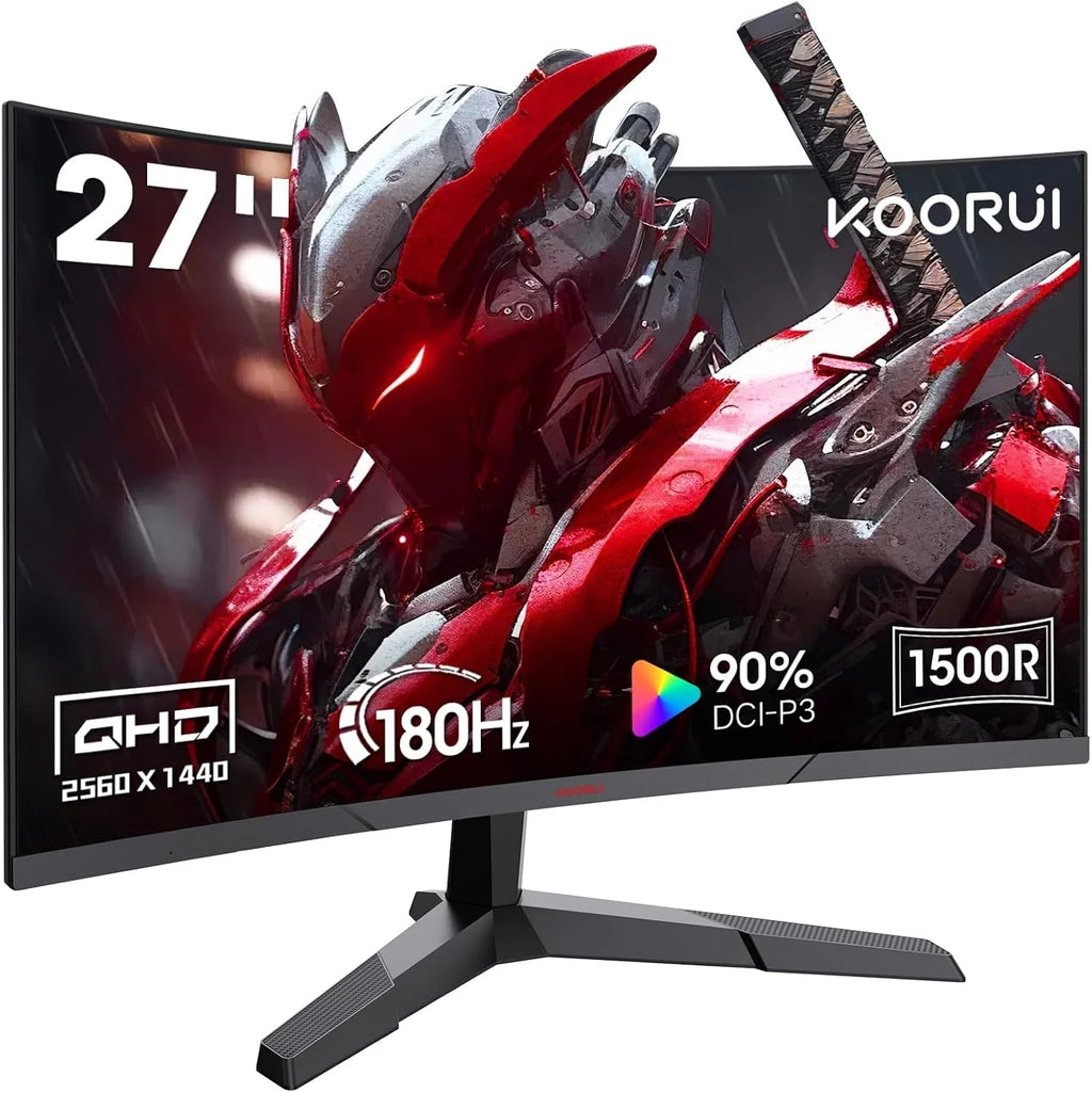 KOORUI 27 inch 2K Curved Gaming Monitor, 180Hz QHD Computer Monitor, 1ms Adaptive-Sync, HDMI/DisplayPort, 27E6QCA