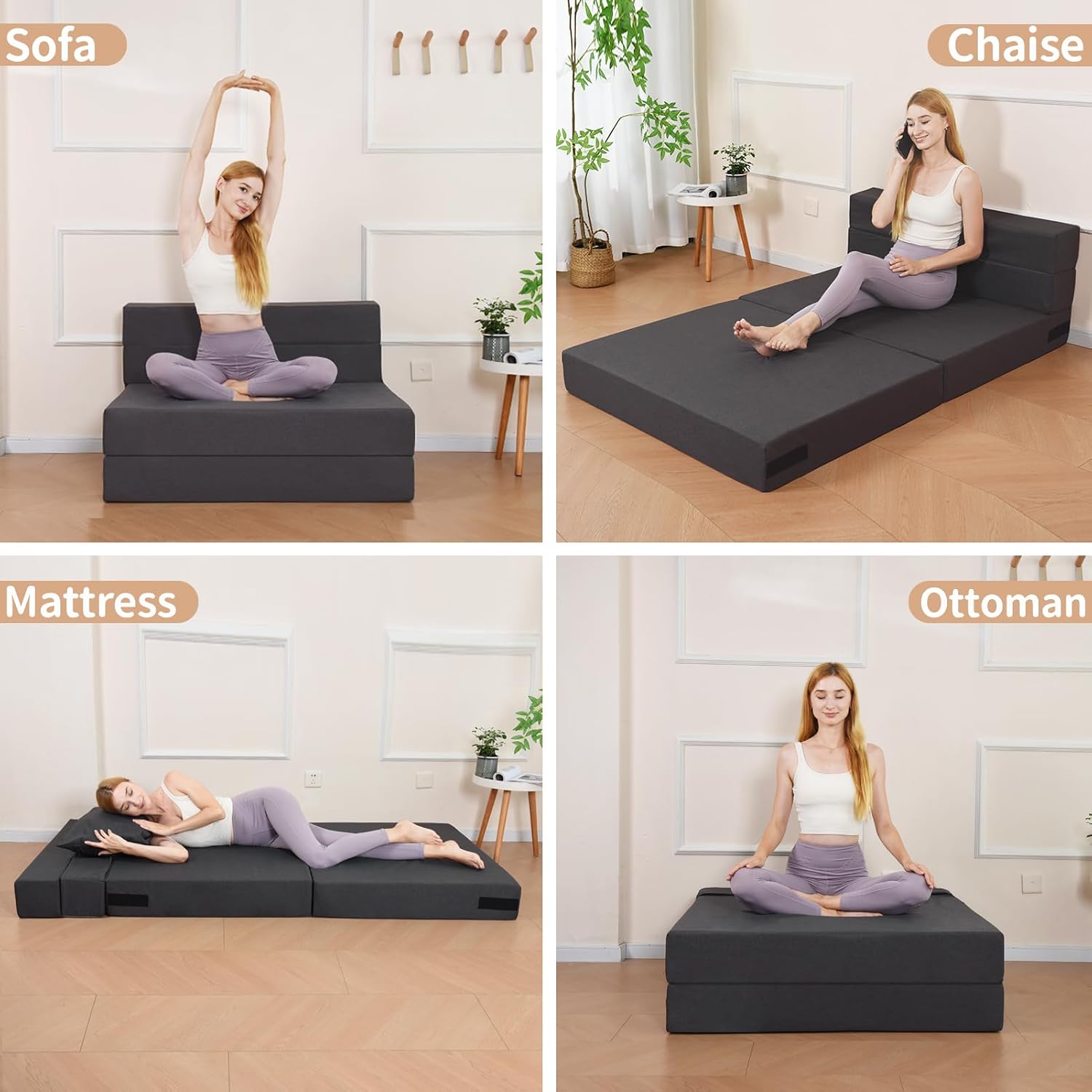Fvkind Folding Sofa Bed, Foldable Bed Sleeper Chair with Pillow, Convertible Sofa Bed with Washable Cover, Fold Out Couch, Futon Sofa Bed for Living Room, Dorm, Guest Room, Standard Size, Dark Grey