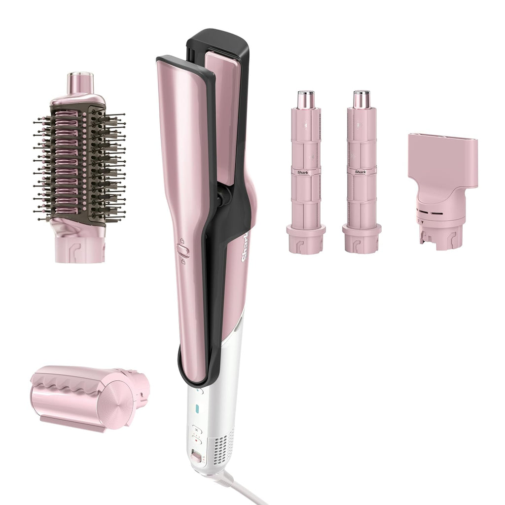 Shark Glam Ceramic & Powerful Air Styling & Drying System, with Silki Straightener & Glossi Air Glosser, for Drying, Curling, Air Straightening & Glossing, Pink, HD6051SPK (Straight & Wavy Hair)