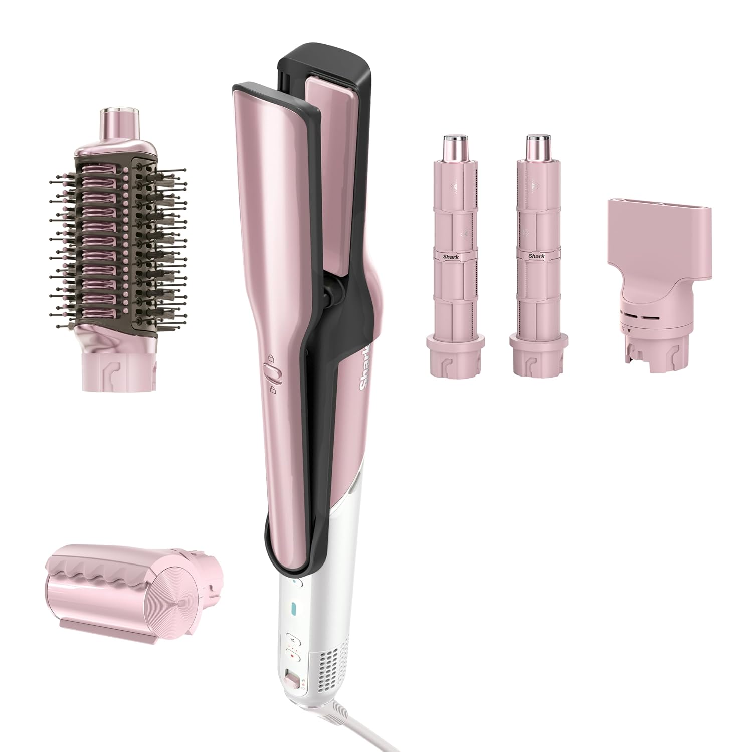 Shark Glam Ceramic & Powerful Air Styling & Drying System, with Silki Straightener & Glossi Air Glosser, for Drying, Curling, Air Straightening & Glossing, Pink, HD6051SPK (Straight & Wavy Hair)