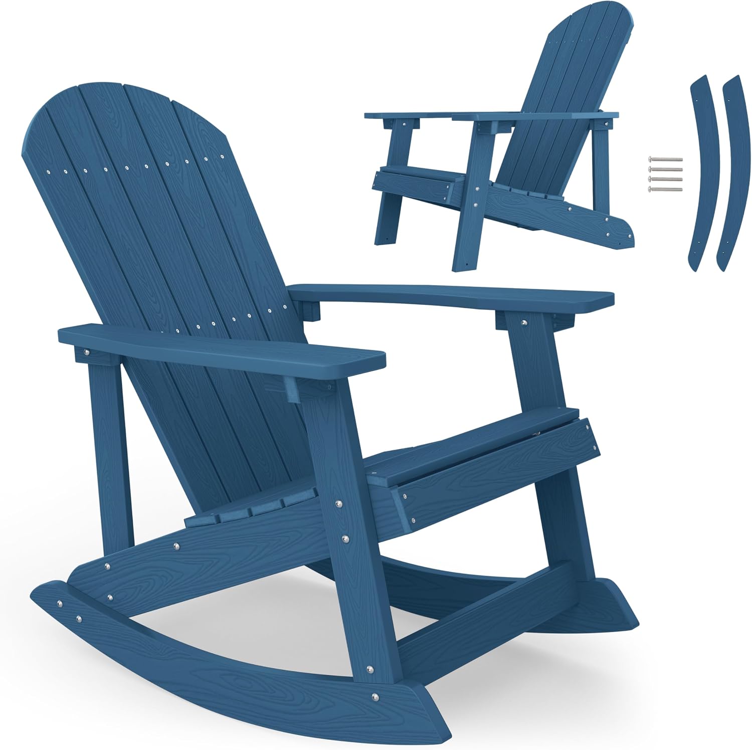 YEFU Outdoor Rocking Chair,Adirondack Rocking Chair,Patio Rocker Chair with Wide Back,Oversized Rocker Chair Look Like Real Wood, for Lawn, Porch, Backyard, Indoor and Garden(Navy Blue)