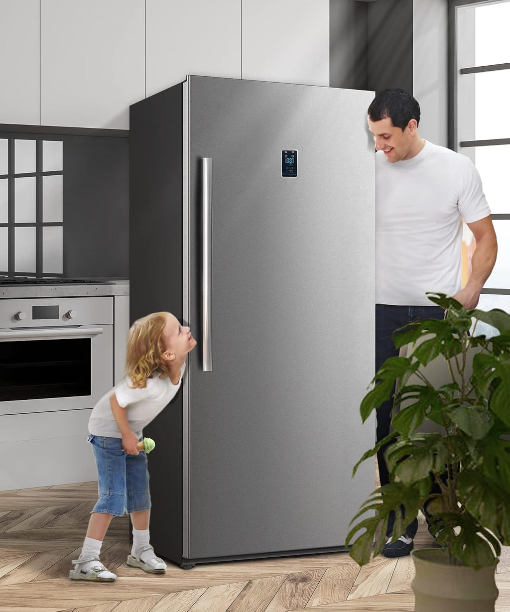 21 Cu.Ft Convertible Upright Freezer Refrigerator, Stand Up Refrigerator 115v, Garage Vertical Freezer with Single Door, Frost Free, Stainless Steel, Lock