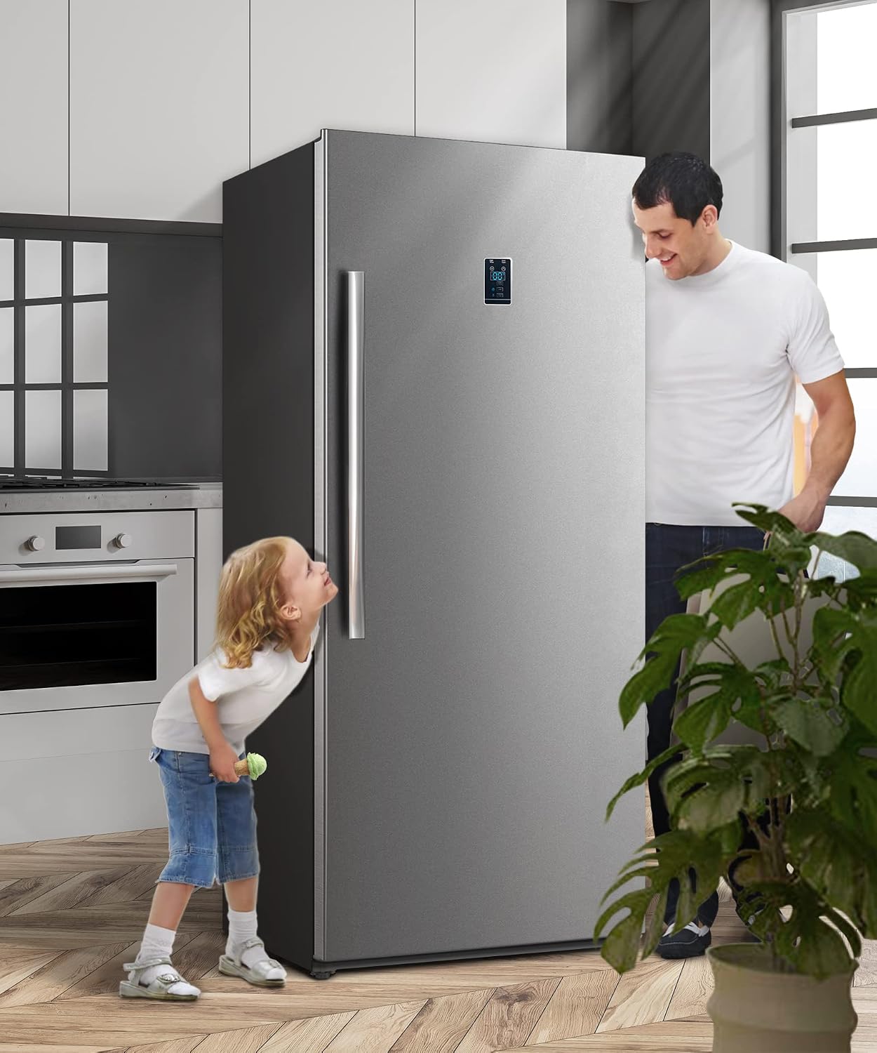 21 Cu.Ft Convertible Upright Freezer Refrigerator, Stand Up Refrigerator 115v, Garage Vertical Freezer with Single Door, Frost Free, Stainless Steel, Lock