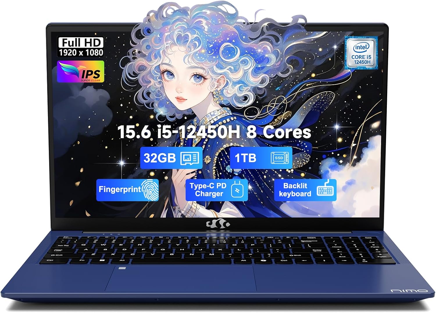 NIMO 15.6' FHD lPS-Business-Laptop, 8 Cores Intel i5-12450H 32GB RAM 1TB SSD (Beat i7-11800H, Up to 4.4 GHz) Student Computer with 100W Type-C Fingerprint Backlit Keyboard (Renewed)