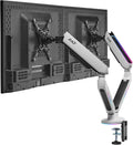AVLT Dual 27'-43' RGB Gaming Monitor Arm Desk Mount Built-in 20 Lighting Modes Touch Button Control Fits Flat/Curved/Ultrawide Screen Height Swivel Tilt Rotation Adjustable Stand -White