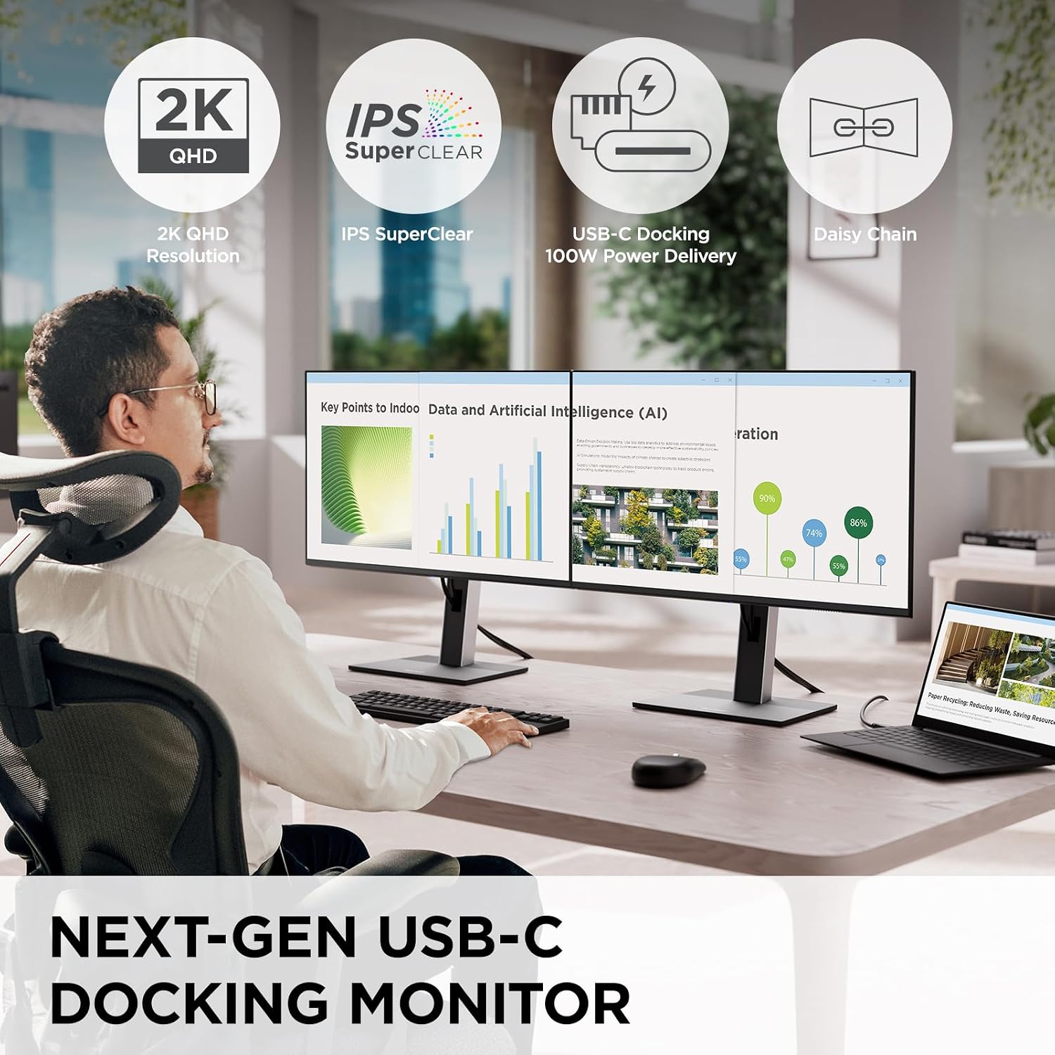 ViewSonic VG2758-2K 27 Inch 1440p Docking Monitor, IPS Display with 100W USB-C for Smooth Home and Office Productivity, Full Ergonomic Adjustability, RJ45, HDMI, 5-Port USB Hub, and DisplayPort Inputs