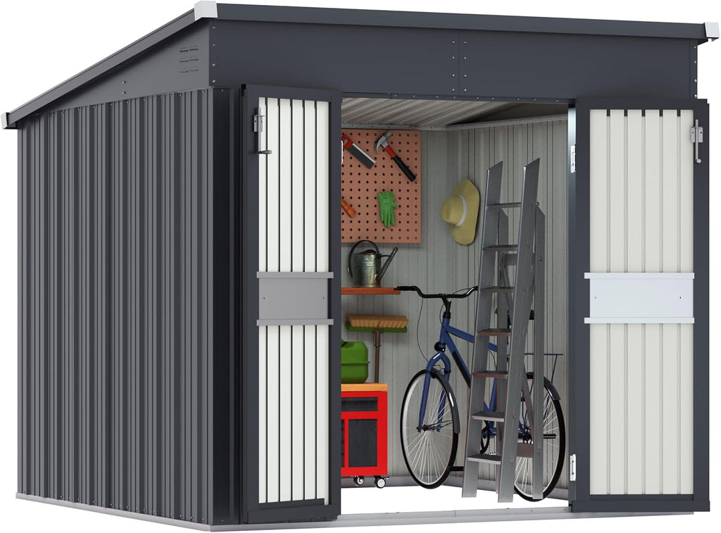 BlueWish 7'x8' Metal Storage Shed, Outdoor Storage Shed with Sloped Galvanized Roof, Patio Utility Tool Shed Storage House with 2 Vents for Backyard and Garden, Gray