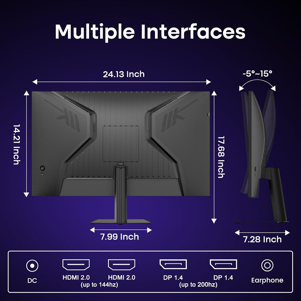Amzfast 27 Inch 200Hz WQHD (2560 x 1440) Fast IPS Gaming Monitor, Built-in Speakers, 1ms G-SYNC Compatible, HDR400, 132% sRGB, 96% DCI-P3, VESA 100x100, HDMI 2.0 x 2 & DP 1.4 x 2, AMZG27F5Q