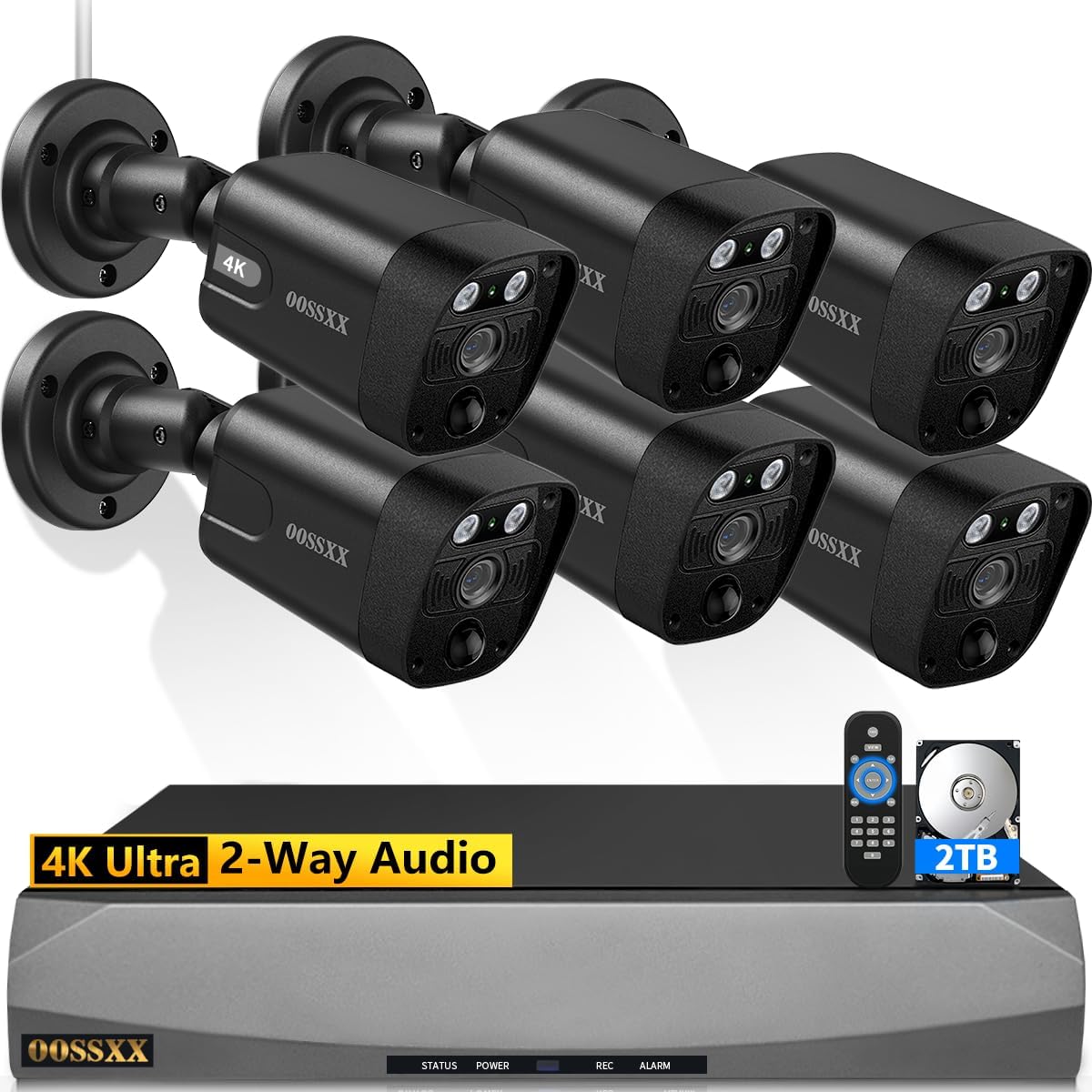 (2026 Update) 4K PoE Security Camera System w/PIR & AI Human Detection, 8CH NVR w/ 2TB HDD, 6 Cameras, 130° Ultra Wide Angle, 45-Day Recording, 2-Way Audio, Remote Control, No Monthly Fee