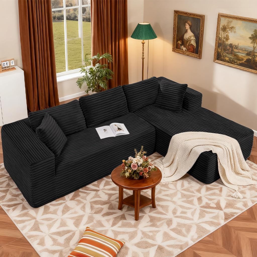 COMHOMA 105'Modular Sectional Sofa with Deep Seat,Cloud Upholstered L-Shape Couch Wide Arms Corduroy Fabric High-Density Foam Chaise Lounge for Living Room No Assembly Required