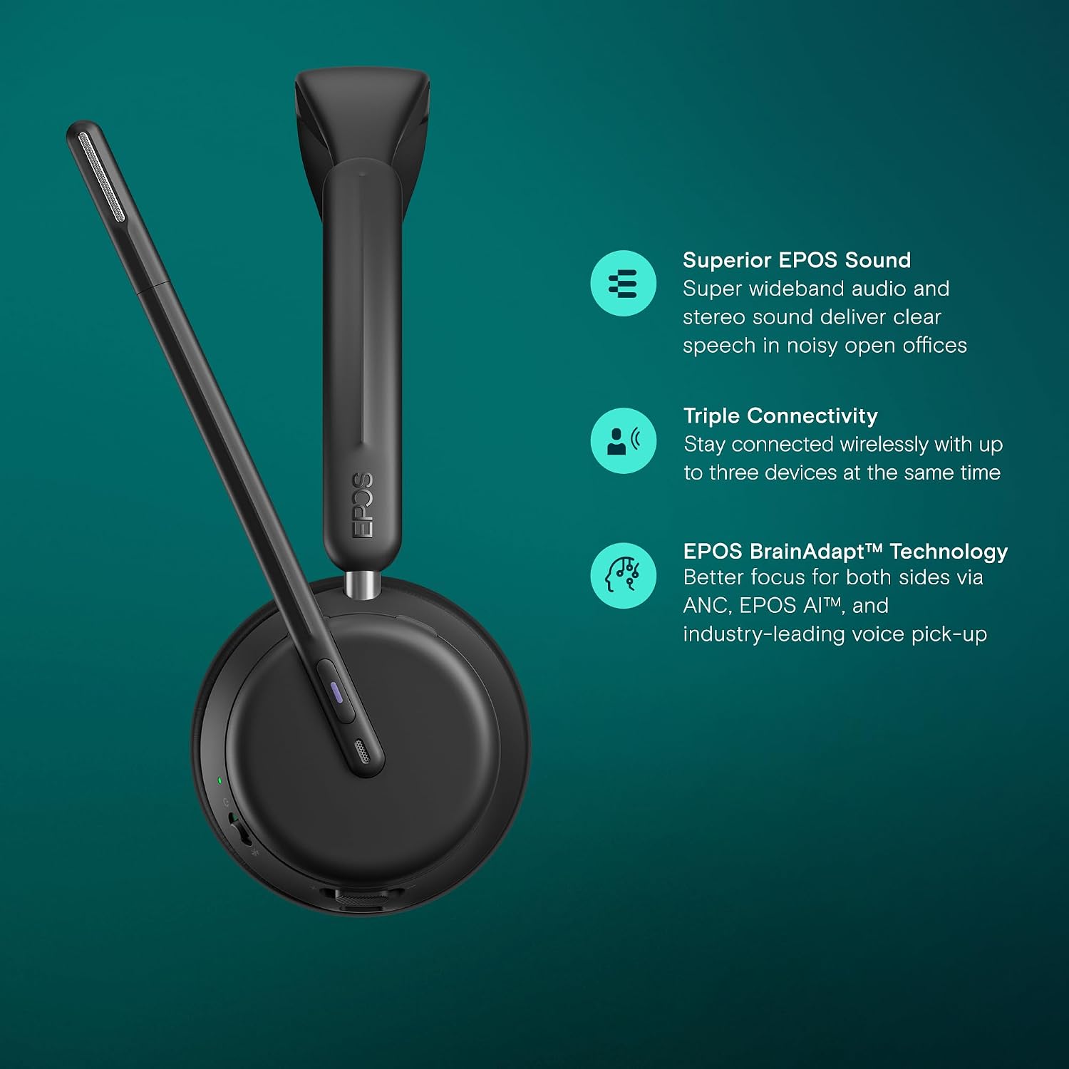 EPOS Impact 1061T - Enhanced Open Office Headset with Hybrid ANC, EPOS AI™ Microphone, and Multipoint Connectivity