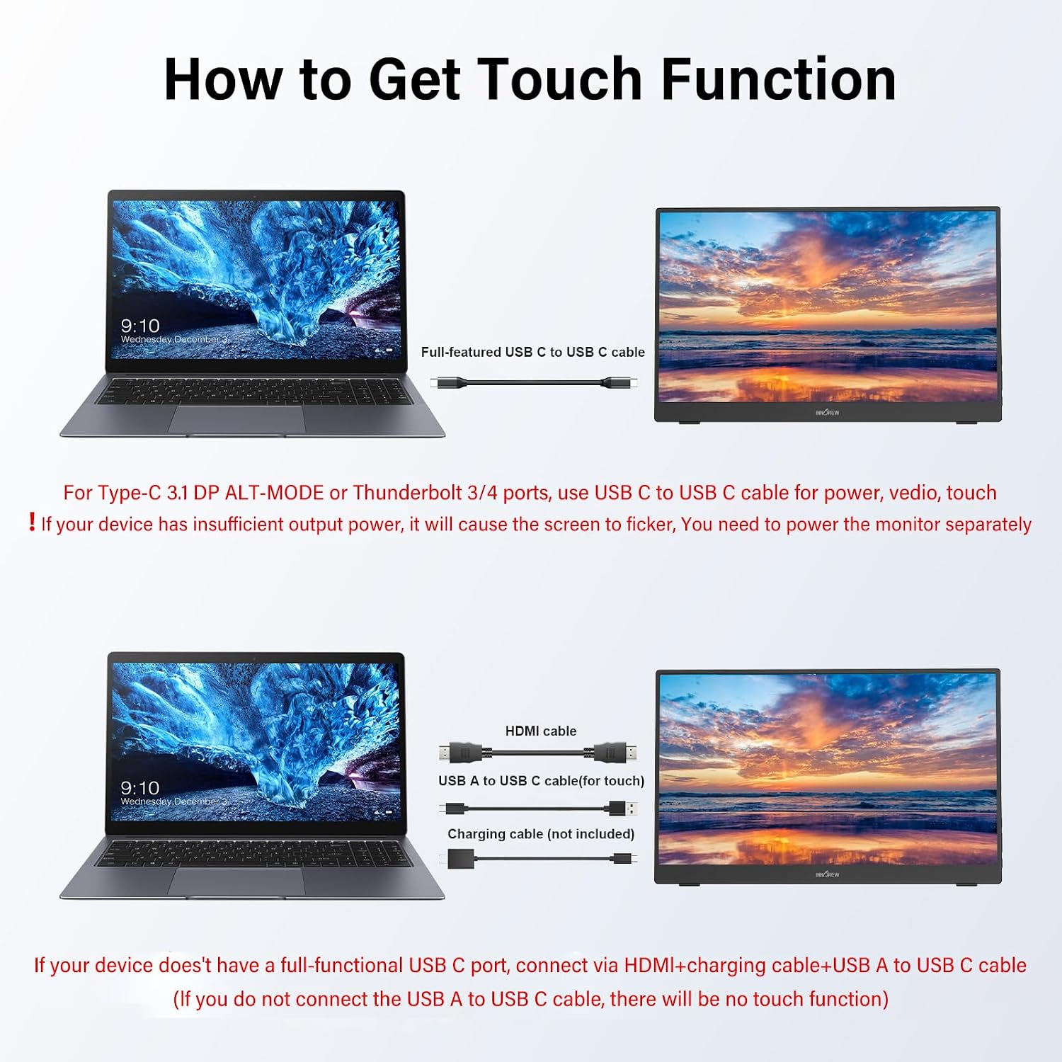 InnoView 15.6 Inch 1080P Touchscreen Portable Monitor and 14 Inch 4K OLED Travel Monitor