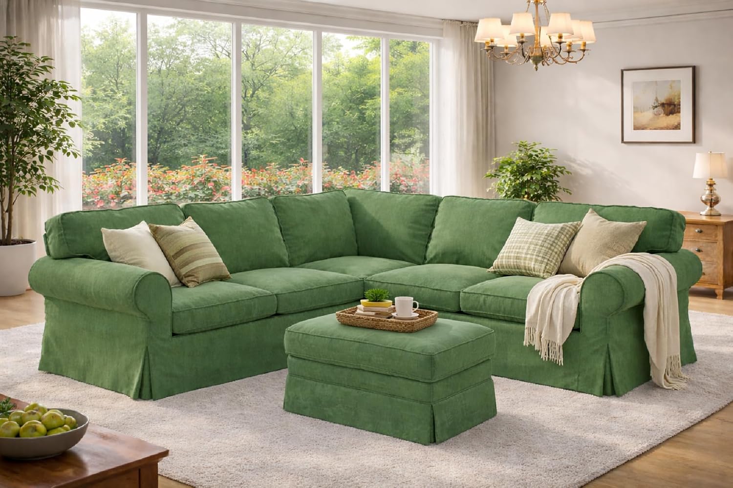 Velvet Pets Friendly Sectional Corner Sofa Covers Made Compatible with IKEA Ektorp 4 Four Seat Couch Sofa Slipcovers (Velvet Light Green Ektorp 2+2)