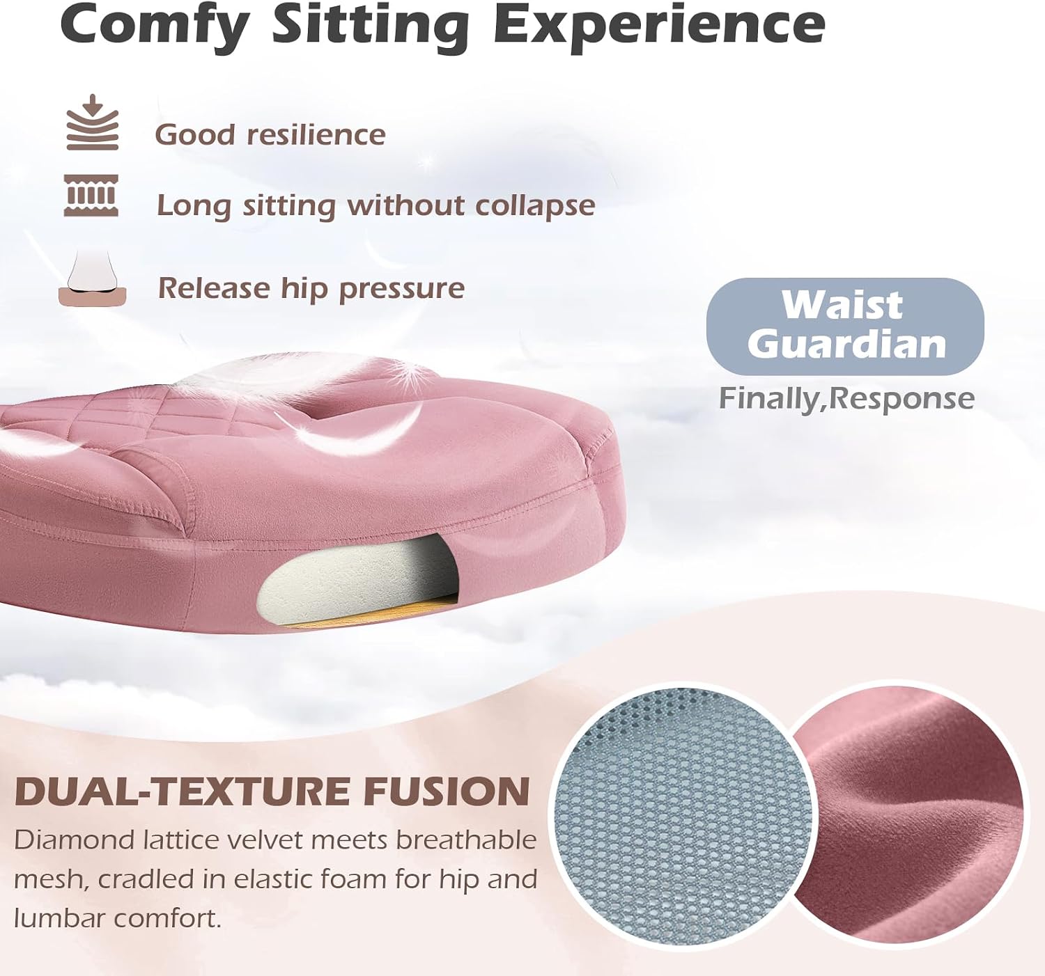 SEATZONE Rose Home Desk Office Chair with Arms and Wheels, Comfortable Executive Computer Chair, Breathable Mesh and Velvet Fabric Swivel Task Chairs for Women&Girls